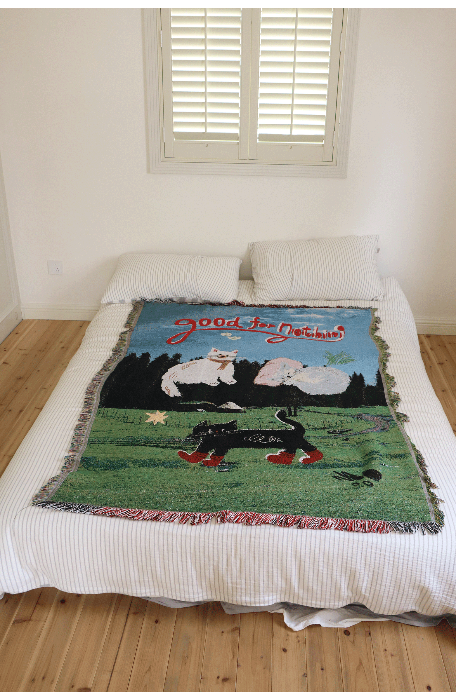 goodfornothing is good for nothing, kitten art tapestry, sofa blanket, knitted blanket, picnic mat, ambiance blanket