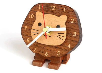 Mini Animal Wooden Desk Clock – Lion & Bear Collection