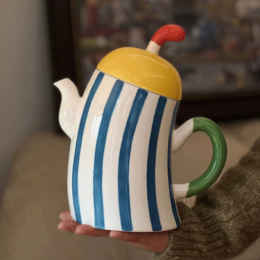 Wavy Stripe Ceramic Teapot