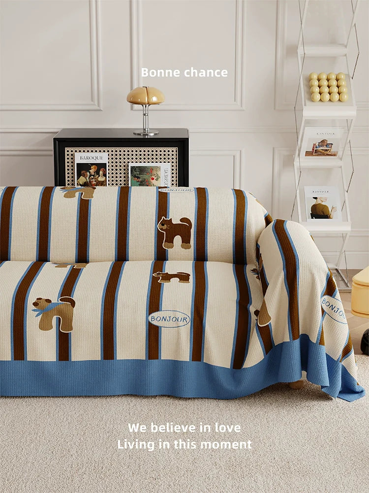 Striped Cat Sofa Cover – Waterproof Blanket Style Couch Protector