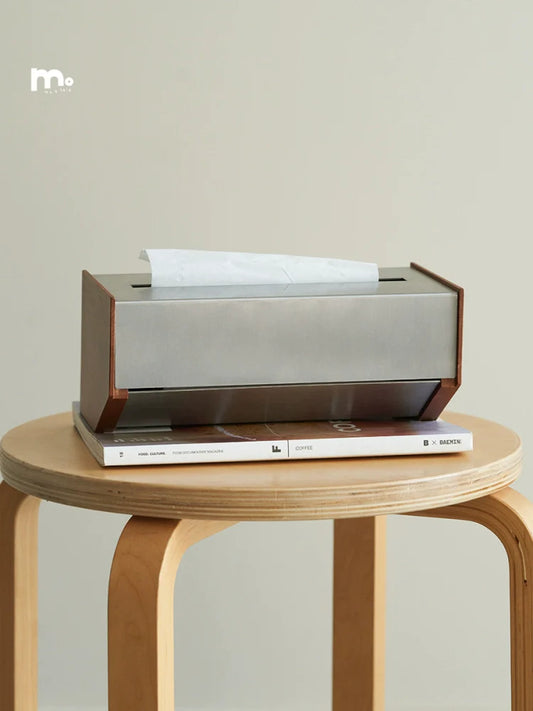 Mo Yu Stainless Steel Tissue Box Living Room Dining Table Original Design Commercial Light Luxury High-end Desktop Tissue Decoration Box