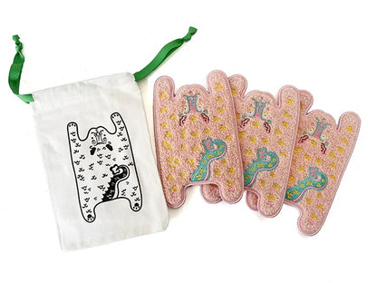 Ruoyu workshop RUOYUSTUDIO original design pink dragon embroidery fabric coaster