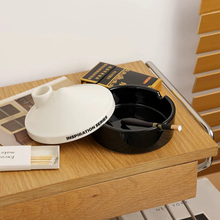 House Pastel Ceramic Ashtray with Lid
