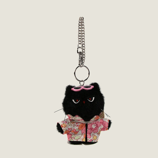 Sassy Black Cat Plush Keychain
