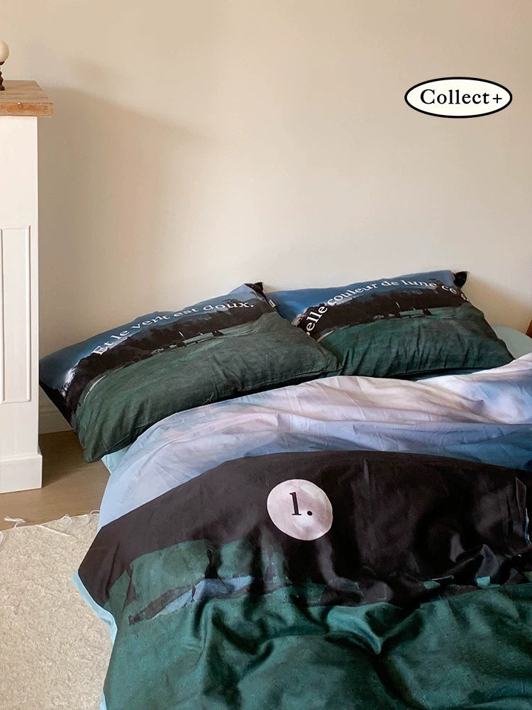 Art Collection: Original Matcha Manor, Korean 100 High Count Four-Piece Cotton Duvet Cover, Bedding Ins