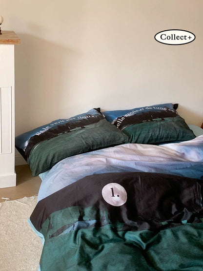 Art Collection: Original Matcha Manor, Korean 100 High Count Four-Piece Cotton Duvet Cover, Bedding Ins