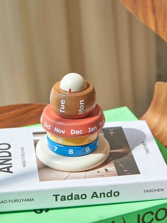 ES designer's original wooden creative desk calendar, contrasting rotatable calendar, Nordic style ornament, perpetual calendar ornament