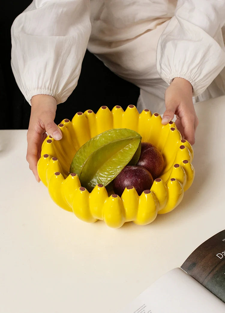 CMYD Limited Edition Creative Ceramic Banana Fruit Basket Home Dried Fruit Snack Plate Decorative Ornament Housewarming Gift