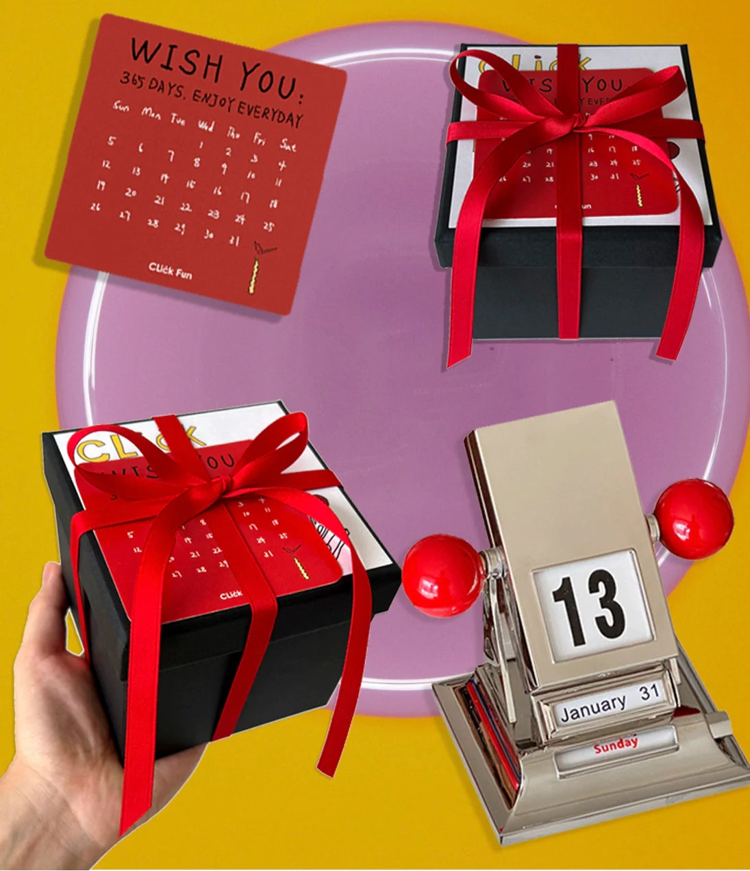 Click Sugar Gourd Calendar Metal Alloy Flip Mechanical Desk Calendar Boys and Girls 2025 New Year Gift Perpetual Calendar