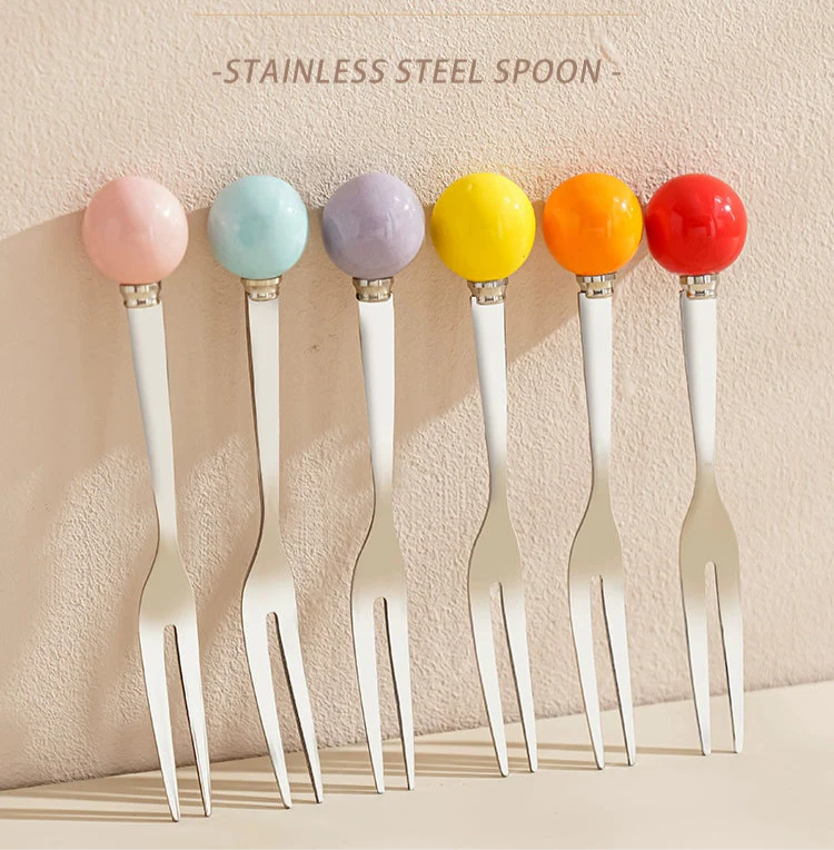 Unicorn Ceramic Fork Holder with Mini Dessert Fork Set