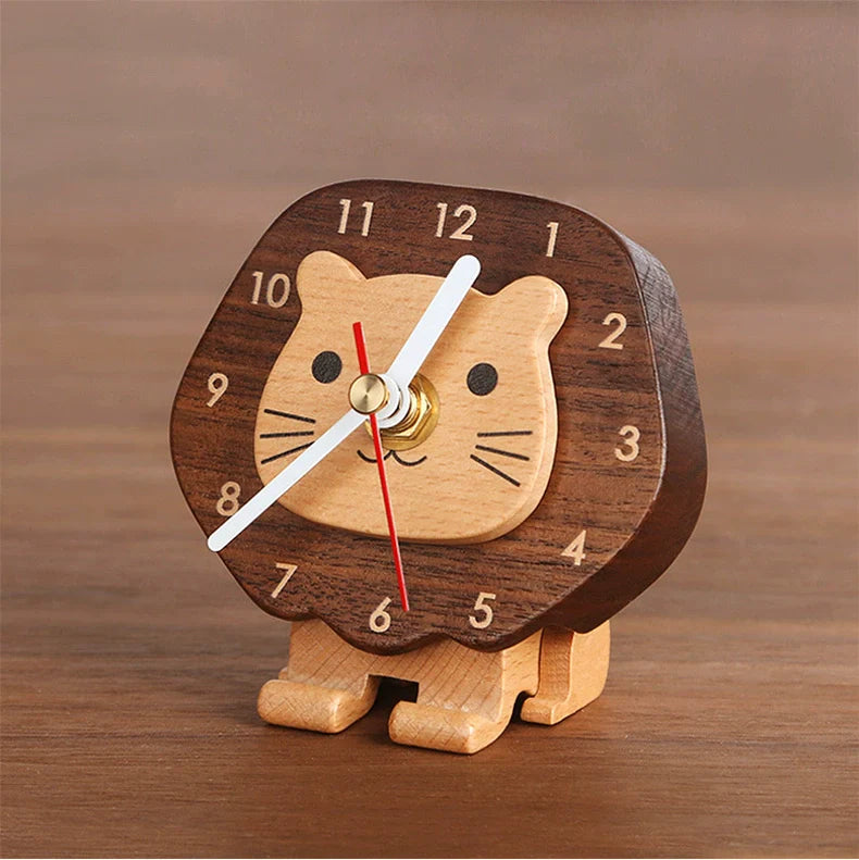 Mini Animal Wooden Desk Clock – Lion & Bear Collection