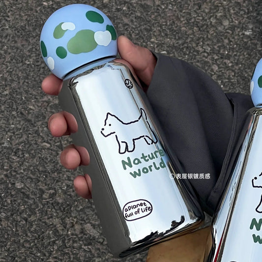 Silver Planet Lid Tumbler – Eco-Friendly Stainless Steel Bottle