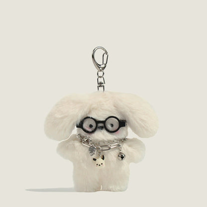 Glasses Puppy Plush Keychain