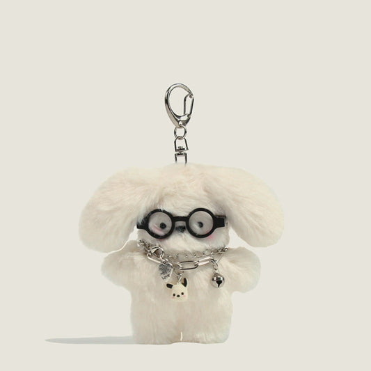 Glasses Puppy Plush Keychain