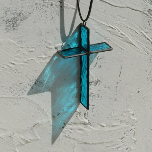 Handmade Stained Glass Cross Ornament