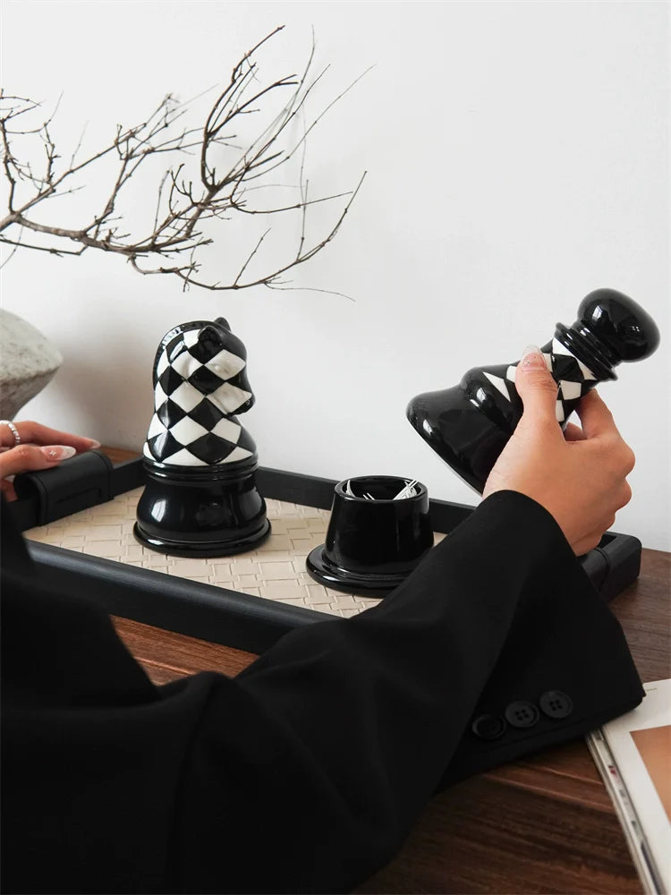 Ceramic Chess Piece Storage Jar
