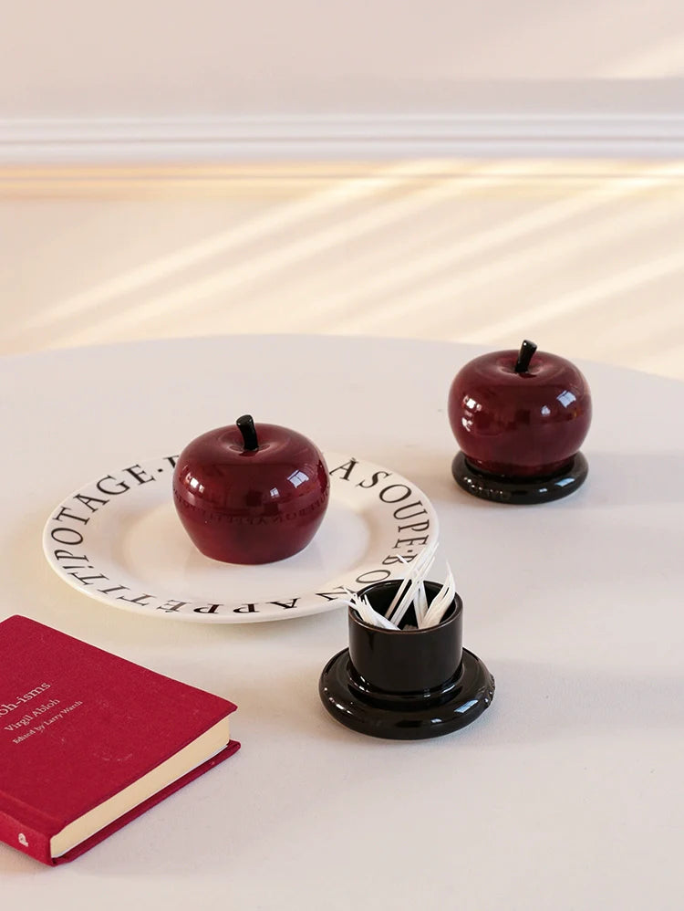 CMYD original design high-value apple toothpick jar ceramic dental floss cotton swab storage box decorative ornament gift