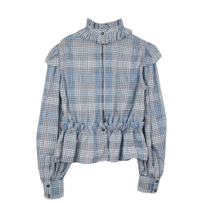 GANNI Short Check Blouse (Size 38)
