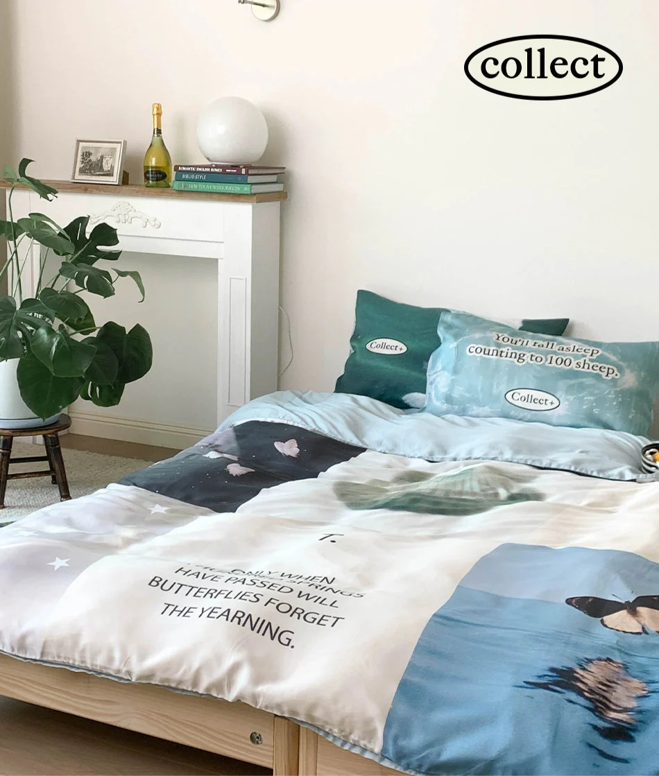 Interior styling with butterfly bedding and natural décor