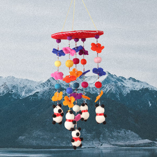 Handmade Panda & Flower Baby Mobile – 100% Wool, Eco-Friendly