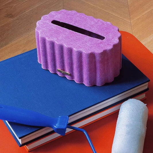 Raspberry pink oval felt tissue box on desk decor