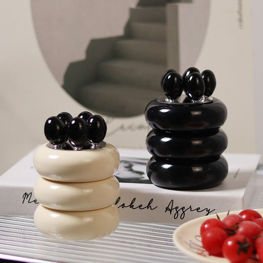 Black fruit fork holder with 5 tomato-shaped mini forks