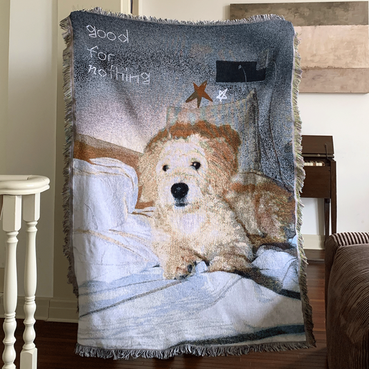 goodfornothing is good for nothing, original puppy, vintage art, tapestry, blanket, knitted sofa blanket