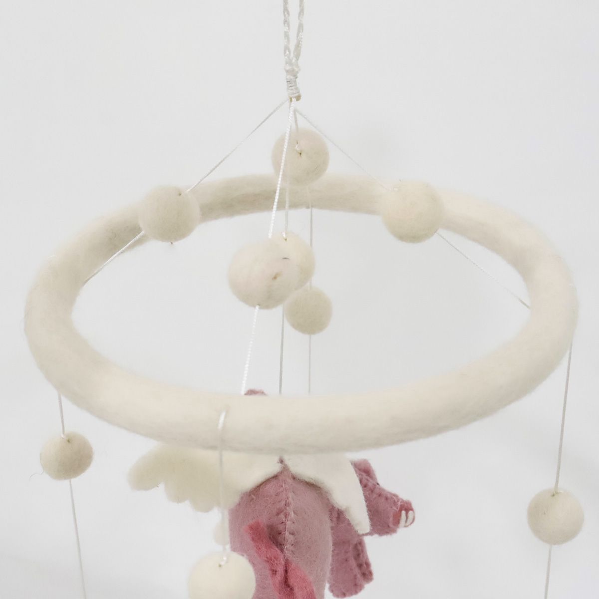 Handmade flying pig baby mobile made of 100% wool, eco-friendly nursery decor