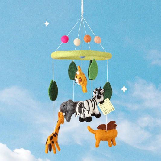 Handmade Safari Animal Baby Mobile – 100% Wool