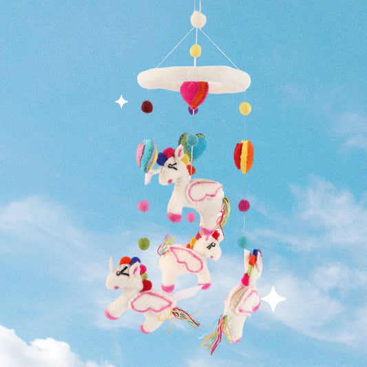 Handmade Wool Baby Mobile – Unicorn & Rainbow