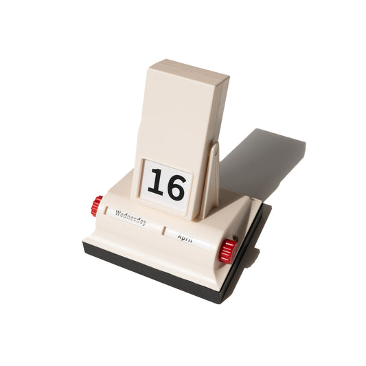 Retro flip perpetual desk calendar with rotating knobs for days, months, and date – perfect for home office or gift use.