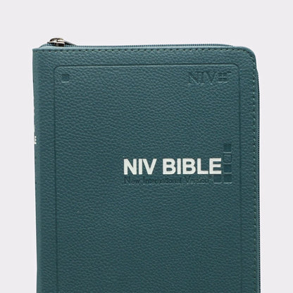NIV Zipper Bible Medium Dark Blue PU Cover | English Text Only | Portable Size