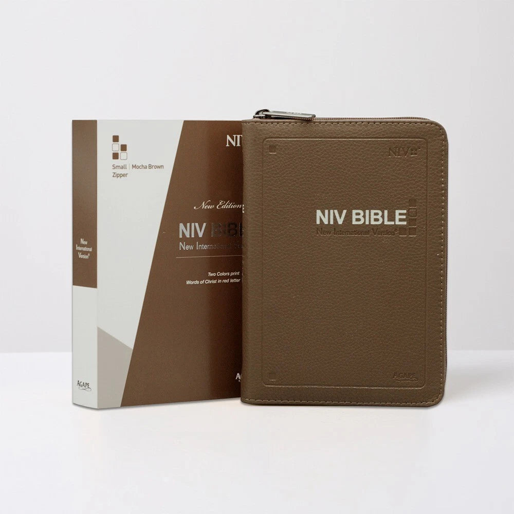 NIV Bible Extra Small Zipper Mocha Brown PU | English Text | Travel Size