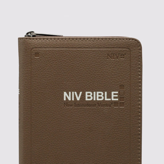 NIV Bible Extra Small Zipper Mocha Brown PU | English Text | Travel Size