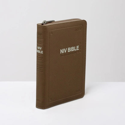 NIV Bible Extra Small Zipper Mocha Brown PU | English Text | Travel Size