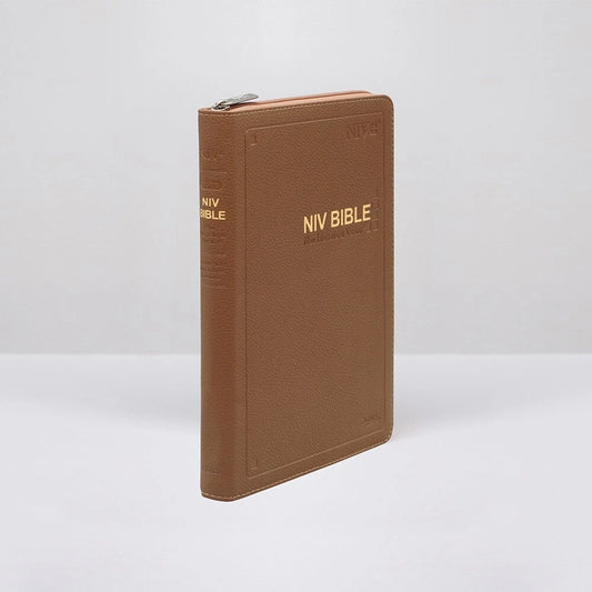NIV English Bible | Large Zipper PU Cover | Brown | Single Volume
