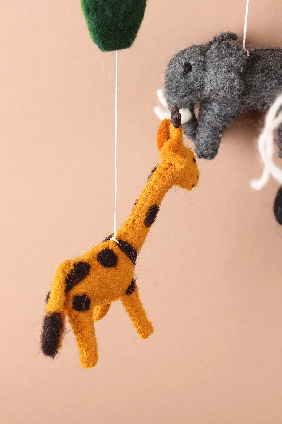 Handmade safari baby mobile with lion, zebra, elephant, giraffe, and tiger – eco-friendly wool nursery decor